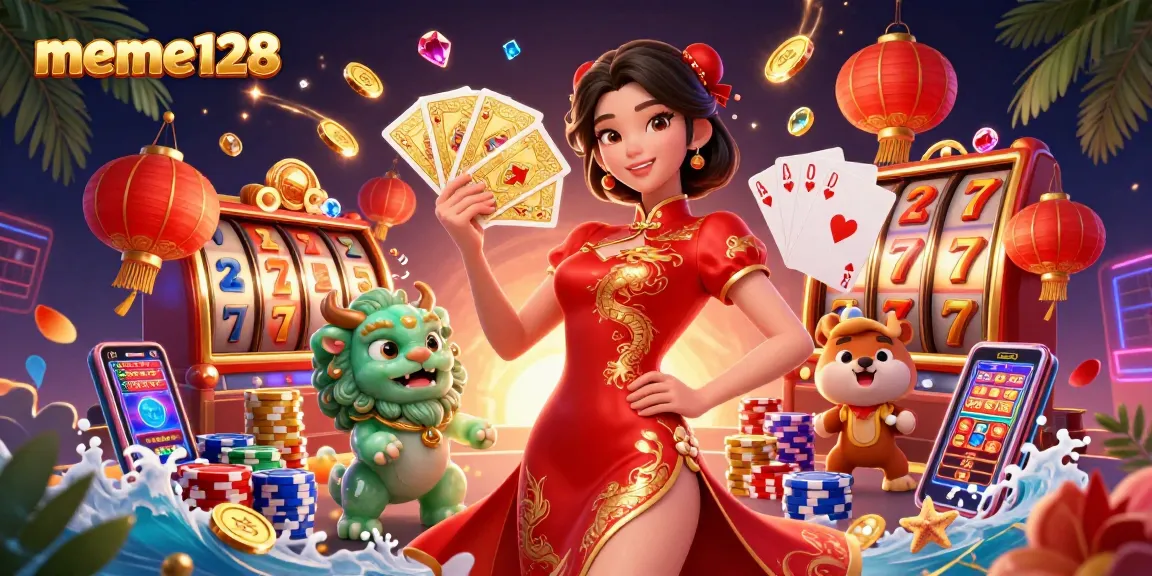 Spin the reels and win big with meme128's ultimate casino experience featuring vibrant characters and elements.