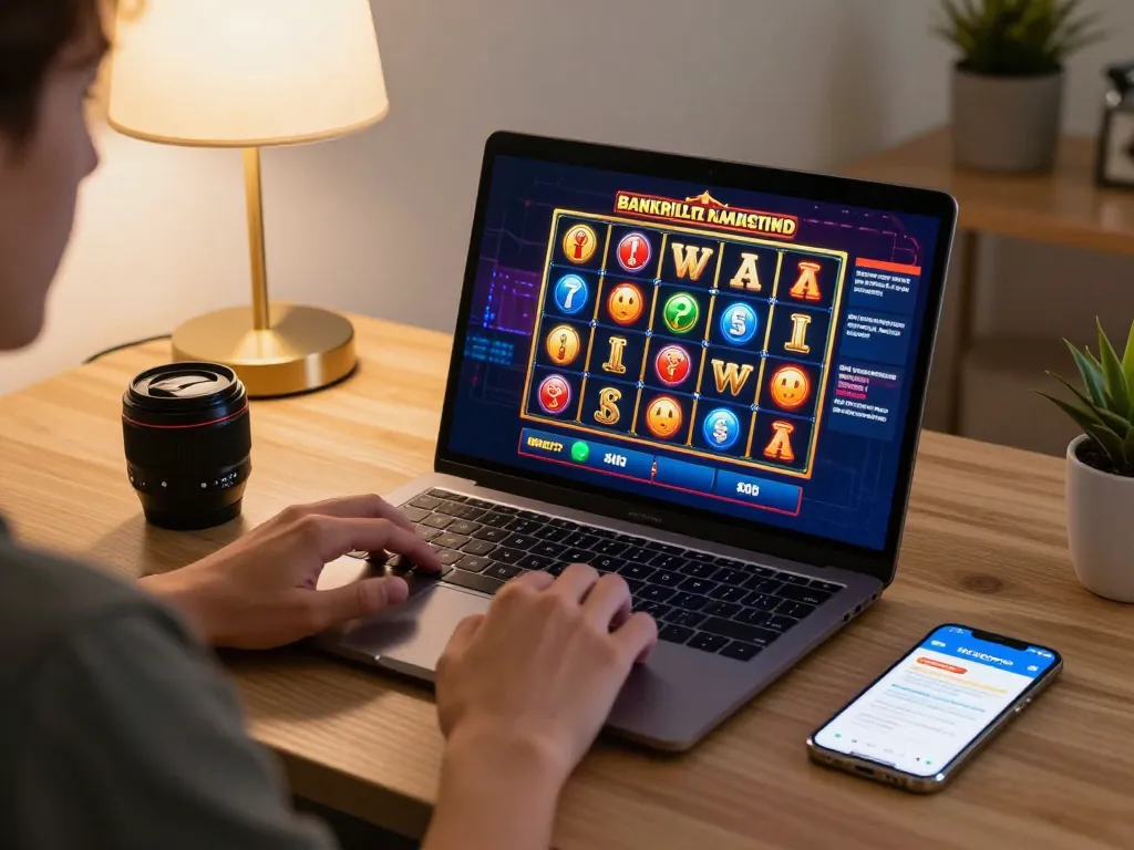 Engaging gaming moment at NEGO77 with a player immersed in slot gameplay and strategy.