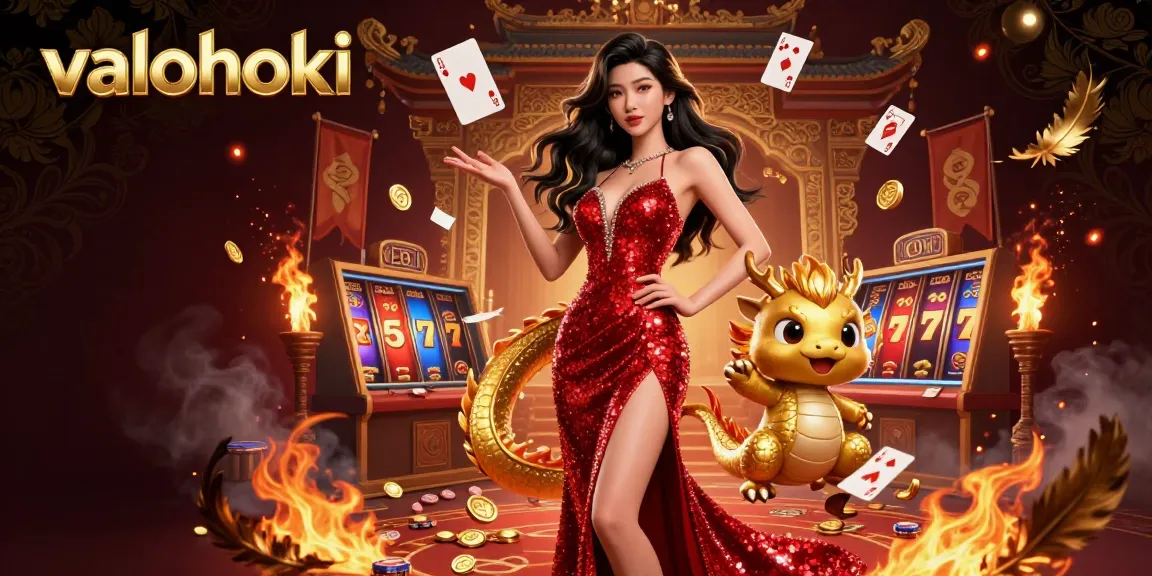 Experience excitement with valohoki as a golden dragon mascot interacts in a lavish casino scene.