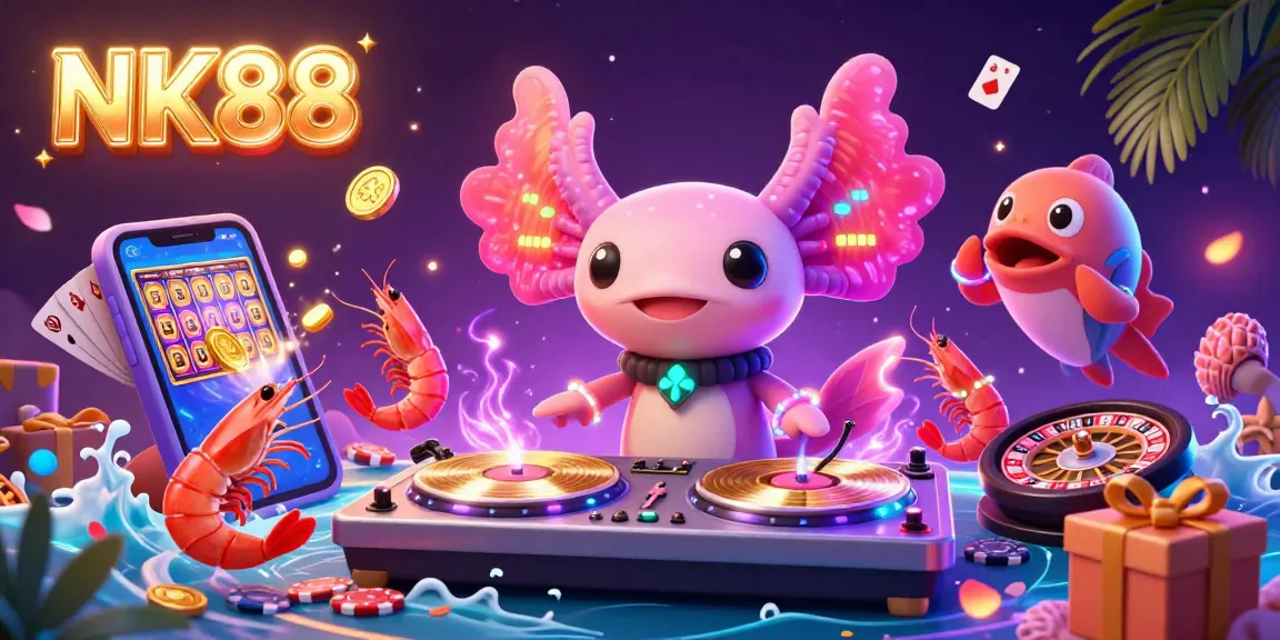 Spin reels and win big with the enchanting NK88 axolotl DJ and vibrant casino ambiance.