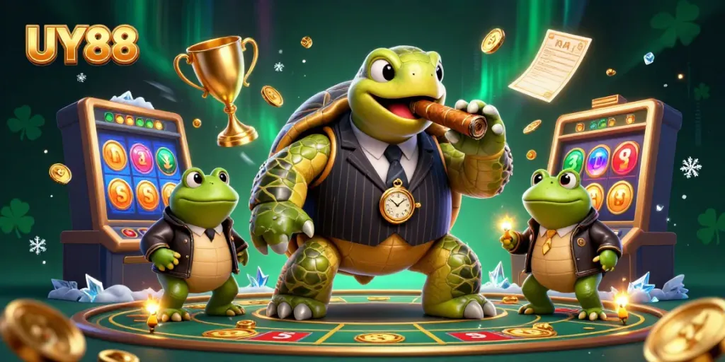 Experience thrilling gameplay with UY88's dynamic casino environment featuring charming characters.