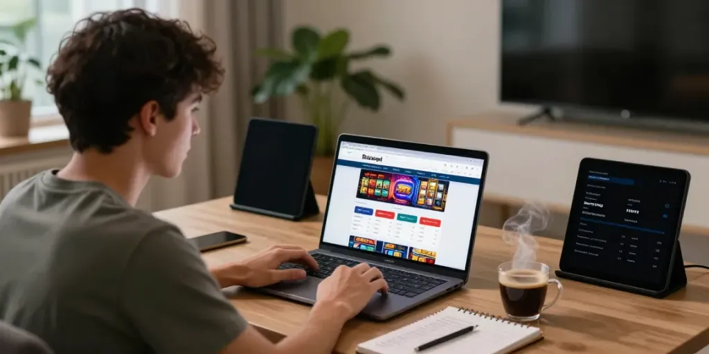 Pengguna Ratutogel sedang bermain togel secara online di ruang kerja yang nyaman.