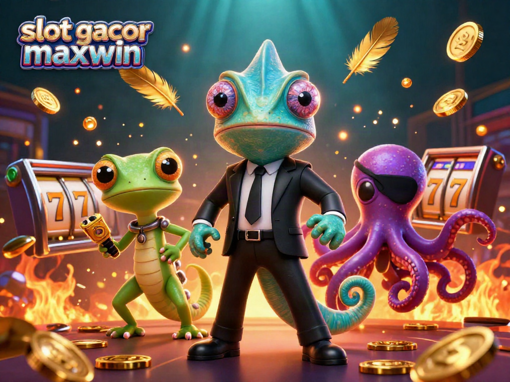Experience the thrill of slot gacor maxwin with animated characters celebrating wins in a vibrant casino scene.