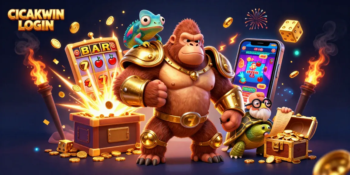 CICAKWIN LOGIN: Unleash your winning potential at the vibrant online casino with a dynamic illustration showcasing epic gaming elements.