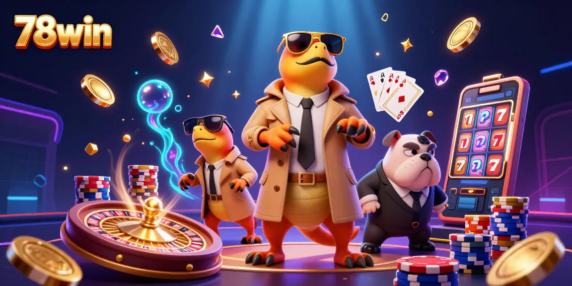 Engage with 78win's thrilling VIP casino scene featuring raptors and a bouncer.