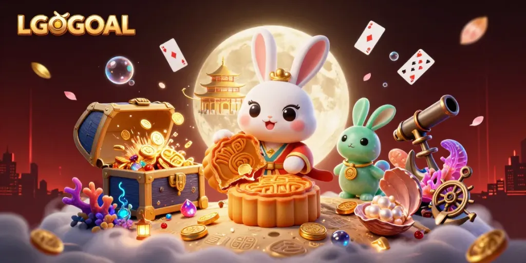 Experience the excitement of LGOGOAL with the moon rabbit, poker chips, and luxurious casino elements.