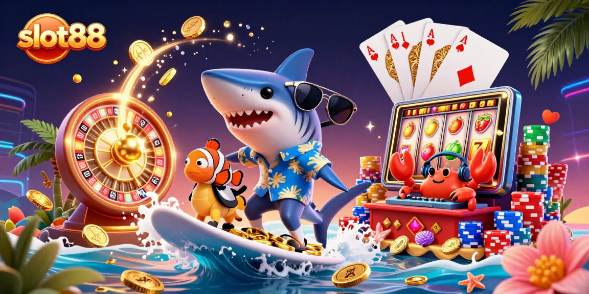Experience the thrill of slot88 with a vibrant underwater scene featuring dazzling casino elements.
