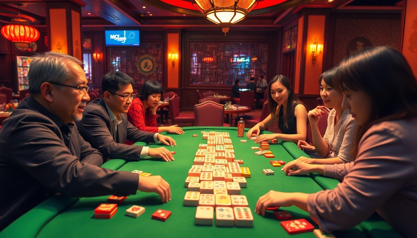Permainan situs bossmahjong dengan pemain yang antusias di kasino, menampilkan suasana yang hidup dan penuh warna.
