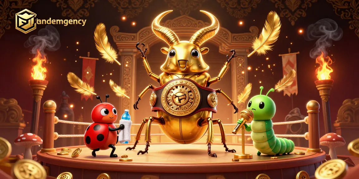 Tandemagency highlights a vibrant battle scene with a golden stag beetle and ladybug, showcasing exciting casino action.