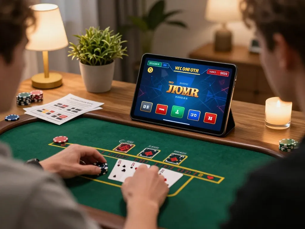 Engaging online blackjack game with Garansi Kekealahan offered in a cozy home setup.