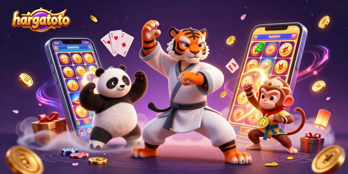 Engage with hargatoto's thrilling slot experience featuring a kung fu tiger master and playful characters.