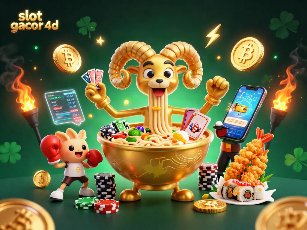 Engage with slot gacor 4d in a vibrant casino-themed scene featuring animated characters and dynamic gaming elements.
