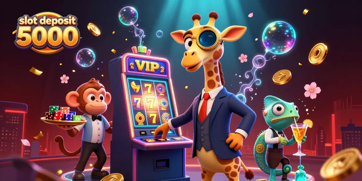 Experience the thrill of a slot deposit 5000 with vibrant characters in a captivating casino scene.