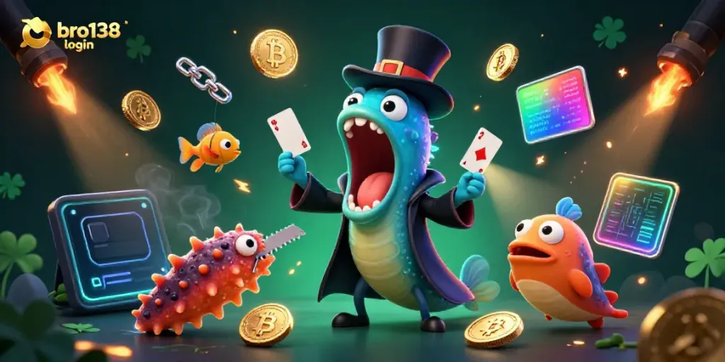 Engage in magic with bro138 login surrounded by crypto elements and vibrant casino visuals.