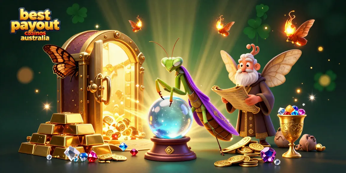 Experience the best payout casinos Australia with a whimsical fortune teller revealing riches.