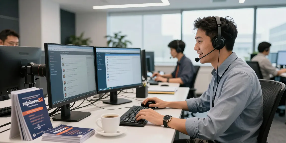 Customer support agent assisting rajaberas88 clients in a modern helpdesk