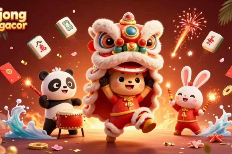Experience mahjong ways gacor with vibrant characters, festive decorations, and dynamic gaming elements.
